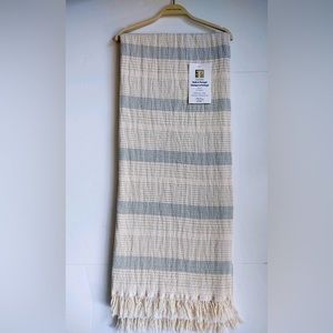 🎁Texteis Penedo Throw Blanket - Olive Stripe Pattern - Cotton Mixed Stripe